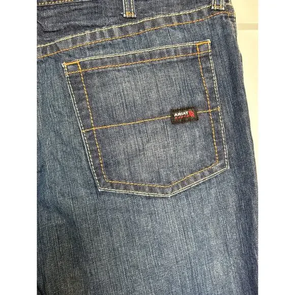 Ariat Jeans Mens 42x30 FR M4 Relaxed Low Rise Boot Cut Dark Wash Denim Work EUC